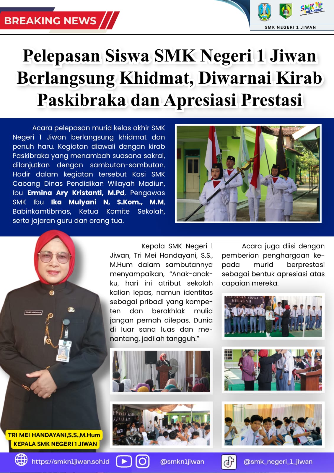 Pelepasan Siswa SMK Negeri 1 Jiwan Berlangsung Khidmat, Diwarnai Kirab Paskibraka dan Apresiasi Prestasi